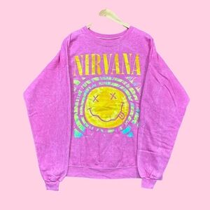 💓UO |Pink Nirvana Smiley Face Overdyed Crewneck Sweatshirt| W Sz. XL| Grunge